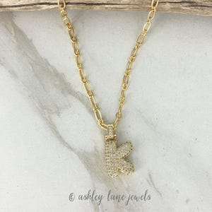 Gold Pave BALLOON LETTER Necklace  * Bubble Puff Pendant * Initial Choker