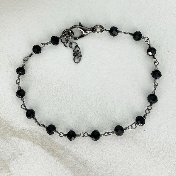 ALL BLACK Beaded Bracelet * Simple * Minimal * Black Crystal Beaded Chain * All Black Bracelet* Gothic Bracelet