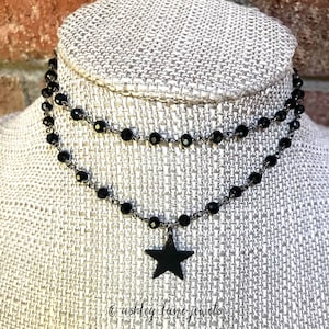 MIDNIGHT STAR Black Star Choker,  Double Black Star Necklace,   All Black Necklace,  All Black Star Double Choker