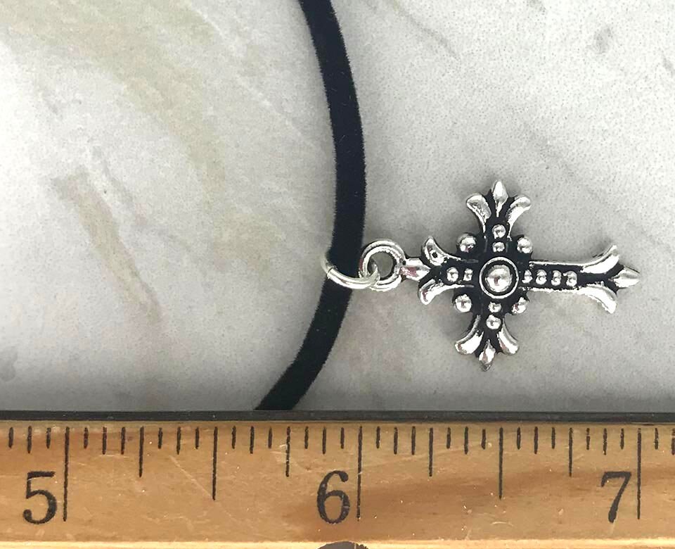 VELVET CROSS Necklace Black Velvet Cord Necklace With Silver Etsy