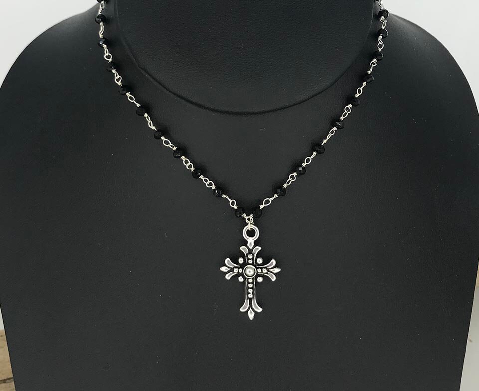 Black & Silver FLEUR CROSS Choker Necklace Single or Double - Etsy