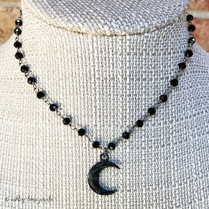 All BLACK CARVED CRESCENT Choker * Double or Single Gunmetal Horn Moon Necklace Gothic 90s Vibes
