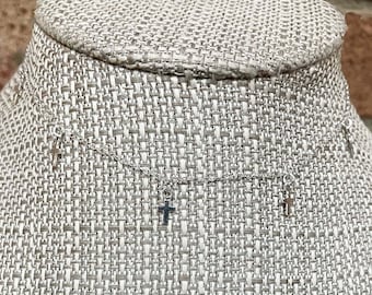 MADI All Sterling Silver Cross Choker,  Sterling Silver Cross Necklace,  Dangling Silver Crosses,   Tiny Crosses,  Cross Charm Necklace