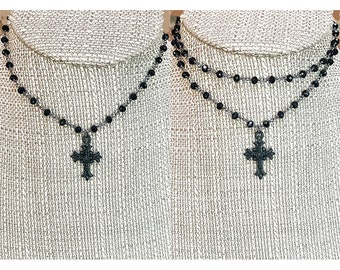 COUTURE Our Gunmetal Black CHOKER with CROSS * Choose Single or Double Choker * Black Cross Necklace * Gothic Cross Necklace