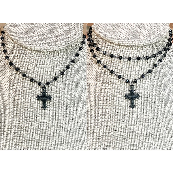 COUTURE Our Gunmetal Black CHOKER with CROSS * Choose Single or Double Choker * Black Cross Necklace * Gothic Cross Necklace