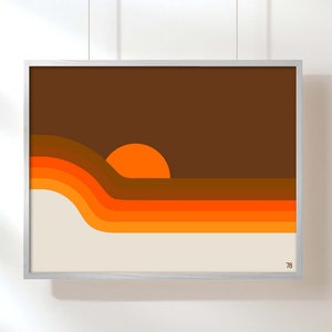 Golden Dipper 70s Stripes Desert Sunset Brown and Orange Giclee Print Small Format Mid Century Modern Retro Print