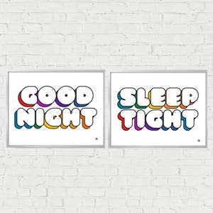 Good Night Sleep Tight Print Set, Set of 2, Giclee Print, Nursery Art Good Night Kids Room Decor Bedroom Decor