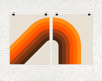 Golden Corner Print Set, Set of 2, Giclee Print, orange and brown, diptych, Mid Century Modern, Retro Art, Office Decor, Wall Art Set