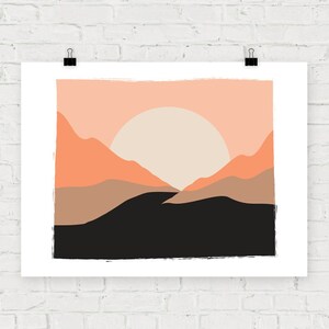 Sundown Brush Neutrals sunset desert art mountain art 70s poster desert sunrise desert sunset abstract landscape office art