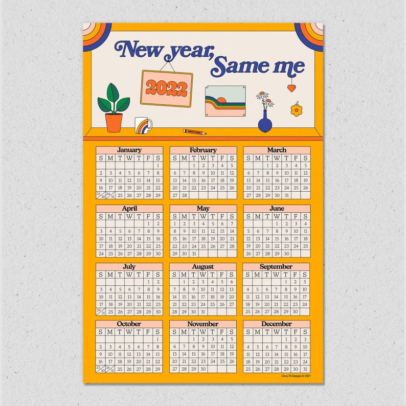 Years With Same Calendar As 2022 New Year Same Me Yellow 2022 Calendar Print | Etsy Ireland