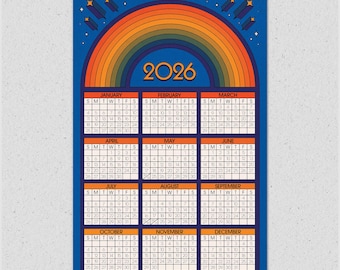 2026 Blue Rainbow One-Page Calendar Print