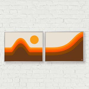 Golden Horizon Print Set, Set of 2, Giclee Print, 70s Sunset, Retro Art, 1970s art print, Abstract Landscape, Wall Art Set