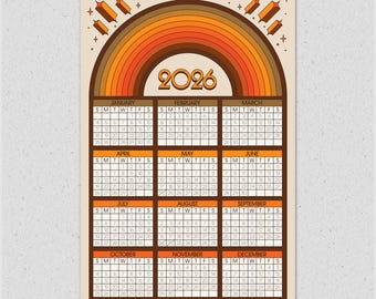 2026 Golden Rainbow One-Page Calendar Print