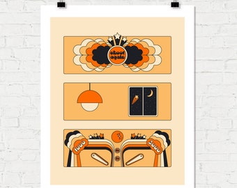 Shooting Stars retro 70s illustration pinball stars sky shooting star orange 70s poster seventies