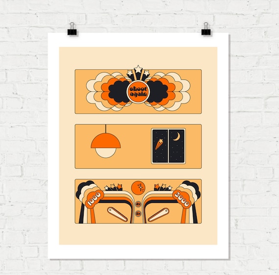 Shooting Stars retro 70s illustration pinball stars sky shooting star orange 70s poster seventies