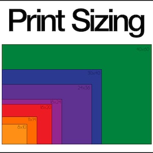 May include: A diagram showing different print sizes, with the largest size being 40x60 inches and the smallest being 8x10 inches. The sizes are shown in a nested format, with each size being smaller than the one before it.
