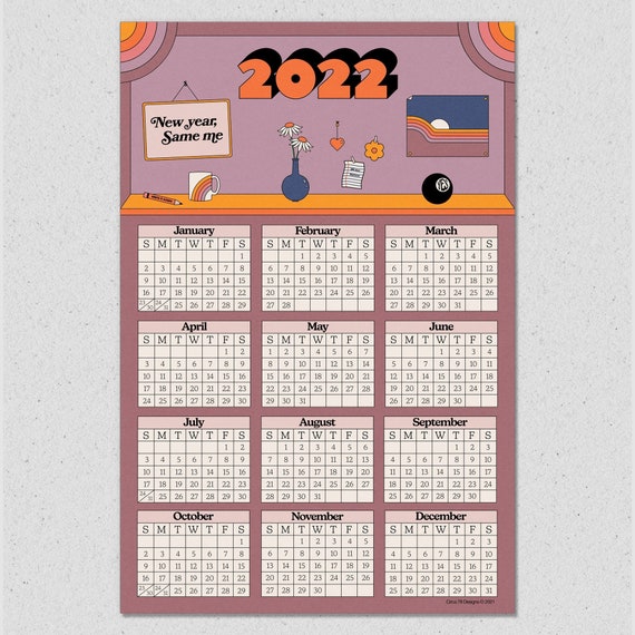 Years With Same Calendar As 2022 New Year Same Me Purple 2022 Calendar Print | Etsy