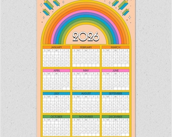 2026 Brite Rainbow One-Page Calendar Print