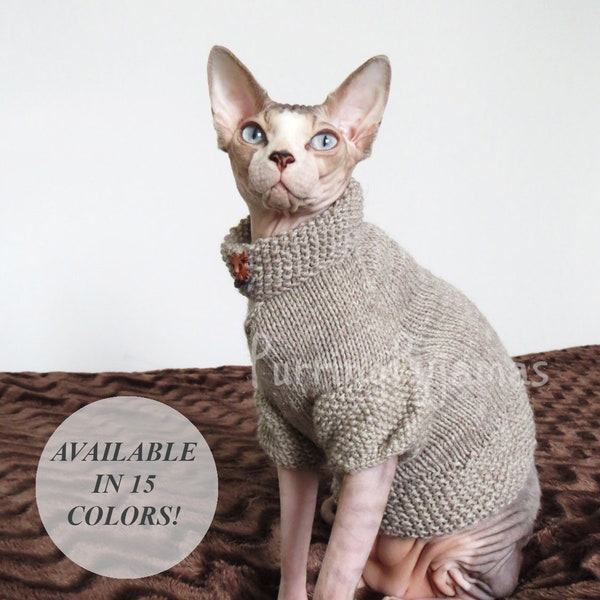 Sphynx Cat Sweater, Handknit Kitty Jumper, Wool Cat Clothes, Soft Cat Outfit, Pet Sweater, Warm Sphynx Cat Clothing, Cat Lover Gift