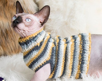 Striped pet sweater, striped cat sweater, wool cat sweater, wool sphynx sweater, warm sphynx sweater, warm cat sweater, cat lover gift, cat