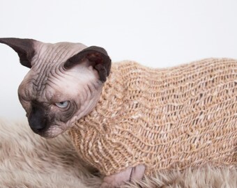 Baby Alpaca Sphynx Sweater, Brown Cat Clothes, Wool Sphynx Cat Sweater, Soft Cat Clothes