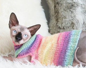 Rainbow cat sweater, rainbow cat shirt, rainbow sphynx shirt, pastel rainbow, sweater for cat, sphynx cat sweater, sphynx clothes, cat gift