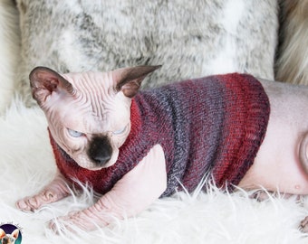 Red cat sweater, red cat clothes, red sphynx sweater, red sphynx clothes, wool cat clothes, wool sphynx clothes, wool sphynx sweater