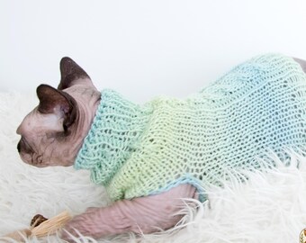 Sphynx Cat Sweater, Cable Knit Wool Cat Clothes, Warm Cat Clothes, Wool Sphynx Clothes