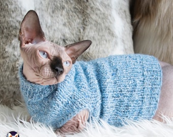 Blue cat sweater, blue sphynx sweater, blue cat clothes, blue sphynx clothes, soft sphynx clothes, soft sphynx sweater, soft cat clothes