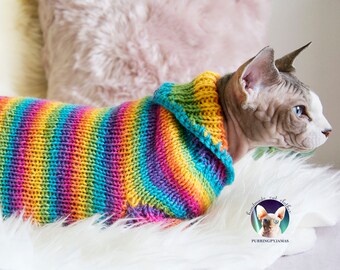 Rainbow cat sweater, rainbow cat shirt, rainbow sphynx, rainbow sphynx shirt, rainbow sphynx clothes, rainbow clothes, rainbow pet sweater