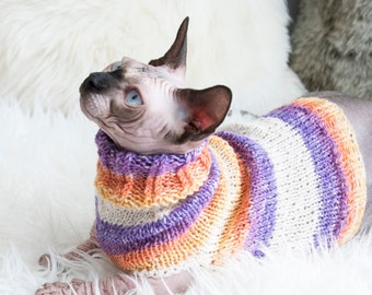 Wool sweater for cat, wool cat sweater, wool sphynx sweater, wool cat clothes, striped cat sweater, striped cat clothes, sweater for sphynx