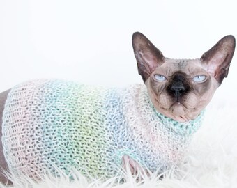 Sphynx Cat Sweater, Pastel Wool Cat Clothes, Wool Sphynx Sweater
