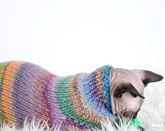 Chunky Sphynx Sweater, Warm Cat Clothes, Striped Cat sweater, Sphynx Cat Clothes