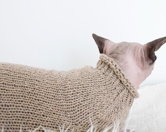 Alpaca Silk Sphynx Sweater, Wool Cat Clothes, Soft Cat Sweater, Brown Cat Clothes