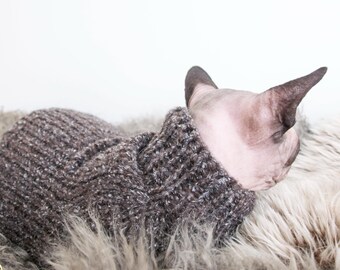 Sphynx Cat Sweater, Wool Mohair Cat Clothes, Brown Sphynx Sweater, Warm Cat Clothes