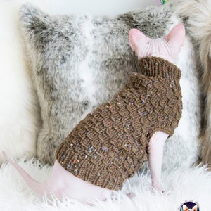 Brown cat clothes, brown cat sweater, brown cat shirt, rainbow cat shirt, tweed cat sweater, soft cat clothes, soft sphynx clothes, cat gift