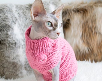 Sweater with freshwater pearl, soft cat sweater, soft sphynx sweater, soft sphynx clothes, soft cat clothes, pink cat sweater, sphynx shirt