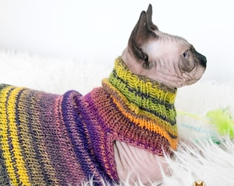 Warm Sphynx Sweater, Striped Cat Sweater, Soft Cat Clothes