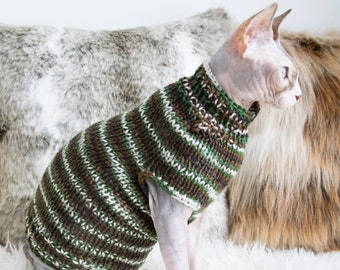 Striped cat sweater, camo cat sweater, camo cat clothes, camo sphynx clothes, camo sphynx sweater, soft cat sweater, soft sphynx sweater