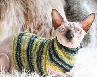 Wool cat sweater, wool sphynx sweater, wool cat clothes, wool sphynx clothes, striped cat sweater, striped cat clothes, sphynx clothes