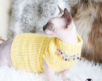 Yellow cat sweater, yellow cat clothes, wool cat clothes, wool sphynx clothes, cat lover gift, sphynx cat sweater, clothes for sphynx