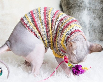 Striped cat sweater, striped sphynx sweater, striped sweater, wool cat sweater, cat clothes, clothes for sphynx, cat lover gift, sphynx gift