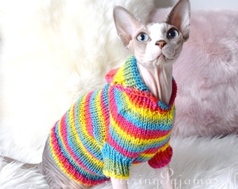 Cat clothes, sphynx clothes, sphynx sweater, cat sweater, rainbow cat sweater, sphynx cat clothes, clothes for sphynx, clothes for cat, cat