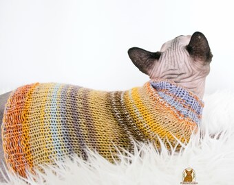 Handmade Sphynx Sweater, Striped Cat Sweater, Soft Cat Clothes, Soft Sphynx Sweater