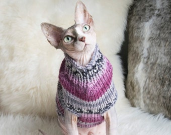 Sweater for sphynx, wool sphynx sweater, wool cat sweater, striped cat sweater, cat lover gift, sphynx sweater, cat sweater, sweater for cat