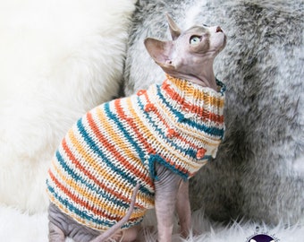 Striped cat sweater, striped cat clothes, sphynx sweater, sweater for sphynx, sweater for cat, sphynx cat sweater, wool cat clothes, sphynx