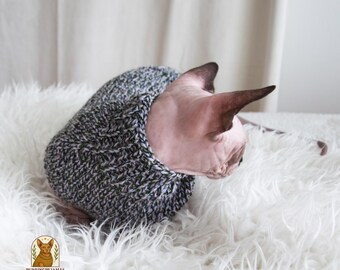 ウール製猫用セーター、ウール混紡の猫用ジャンパー、暖かいペット服、ウール製スフィンクス猫用セーター、スフィンクス猫用ウール服、猫好きへのギフト、猫服