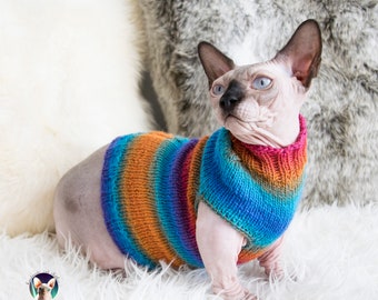 Striped cat shirt, wool cat sweater, orange cat sweater, blue cat sweater, blue sphynx sweater, wool sphynx sweater, warm sphynx clothes