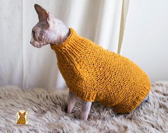 暖かい猫用セーター、柔らかいペット用ニット、ウールの猫服、ウールの猫用セーター、スフィンクス猫の服、ウールのスフィンクス猫の服、スフィンクス猫用の服、猫へのギフト