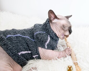 Striped Sphynx Sweater, Warm Cat Outfit, Warm Sphynx Clothes, Soft Cat Sweater